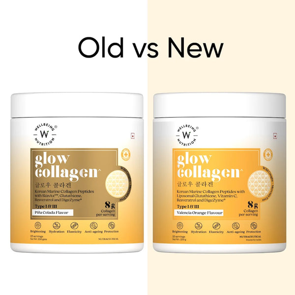 Glow Korean Marine Collagen Peptides with Liposomal Glutathione & Vitamin C | Valencia Orange Flavour | 250g
