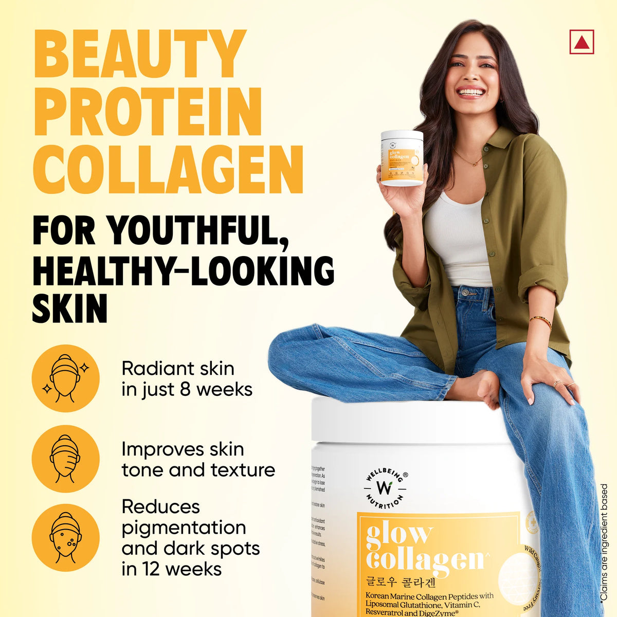 Glow Korean Marine Collagen Peptides with Liposomal Glutathione & Vitamin C | Valencia Orange Flavour | 250g