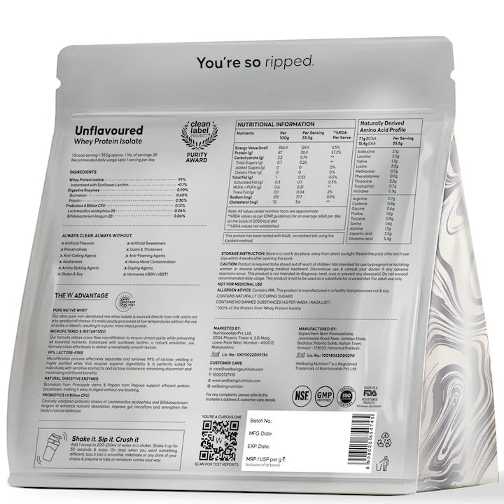 Whey Protein Isolate 31g | 1kg | 4B CFU Probiotics | Unflavoured