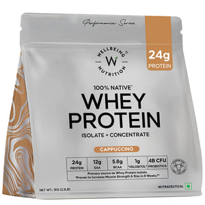 Whey Protein Isolate + Concentrate 24g | 1kg| 4B CFU Probiotics | Cappuccino