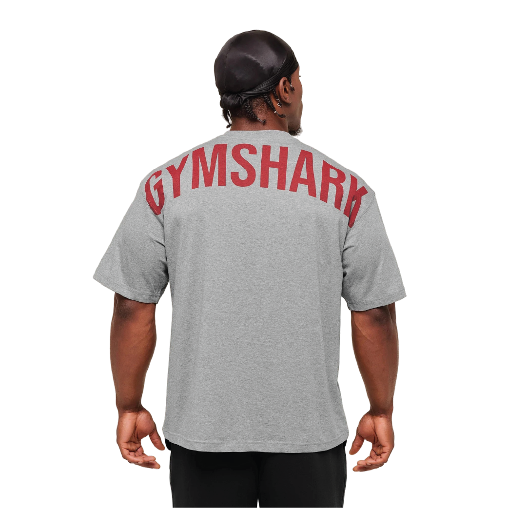 Gymshark Power T-Shirt - Charcoal Core Marl/Sets Red