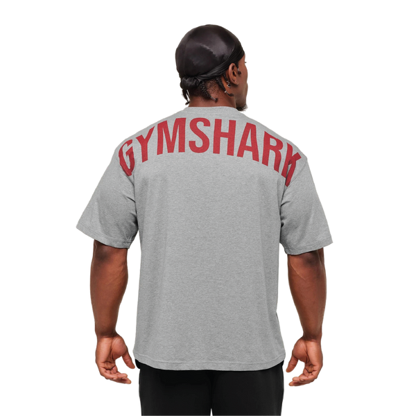 Gymshark Power T-Shirt - Charcoal Core Marl/Sets Red