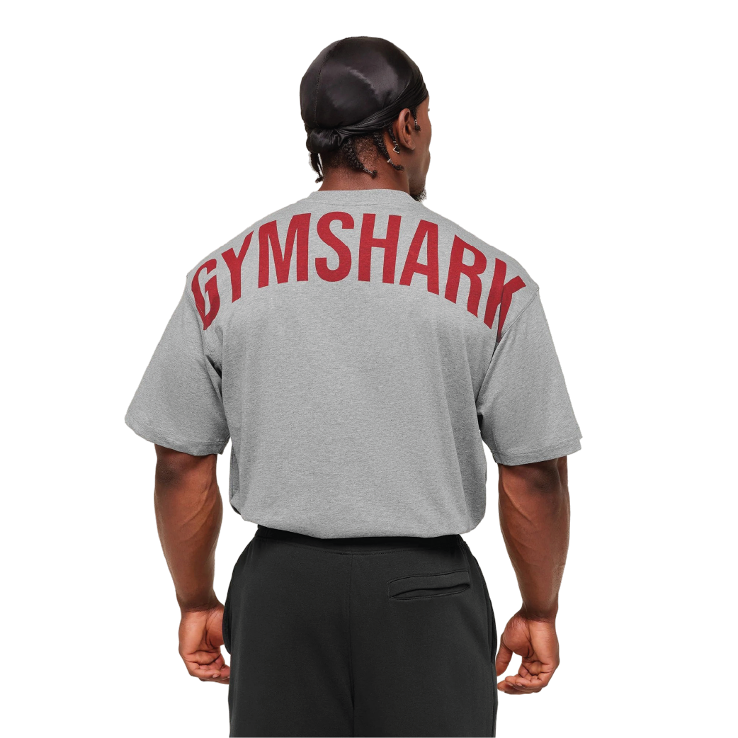 Gymshark Power T-Shirt - Charcoal Core Marl/Sets Red