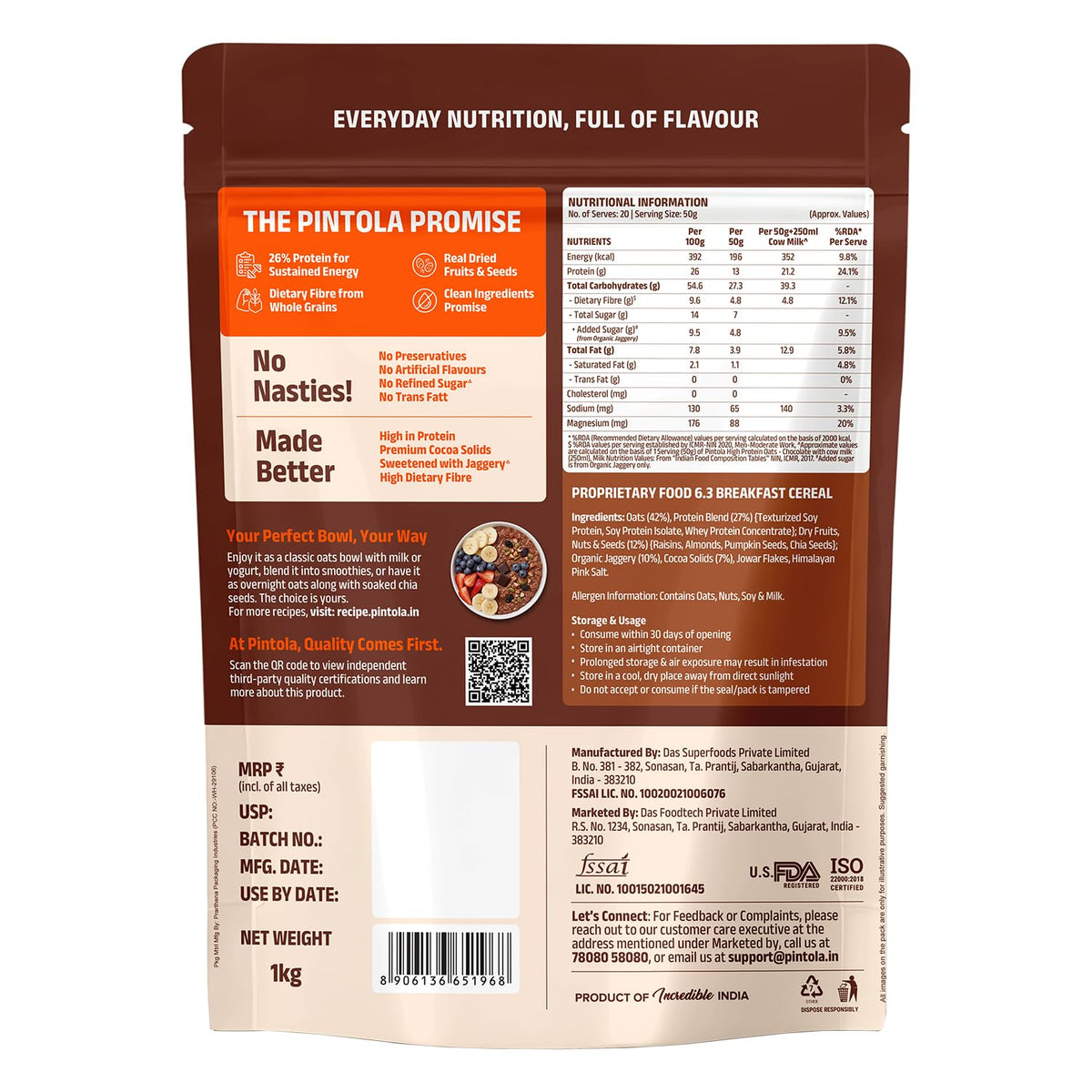 PINTOLA 26g High Protein Oats 1kg