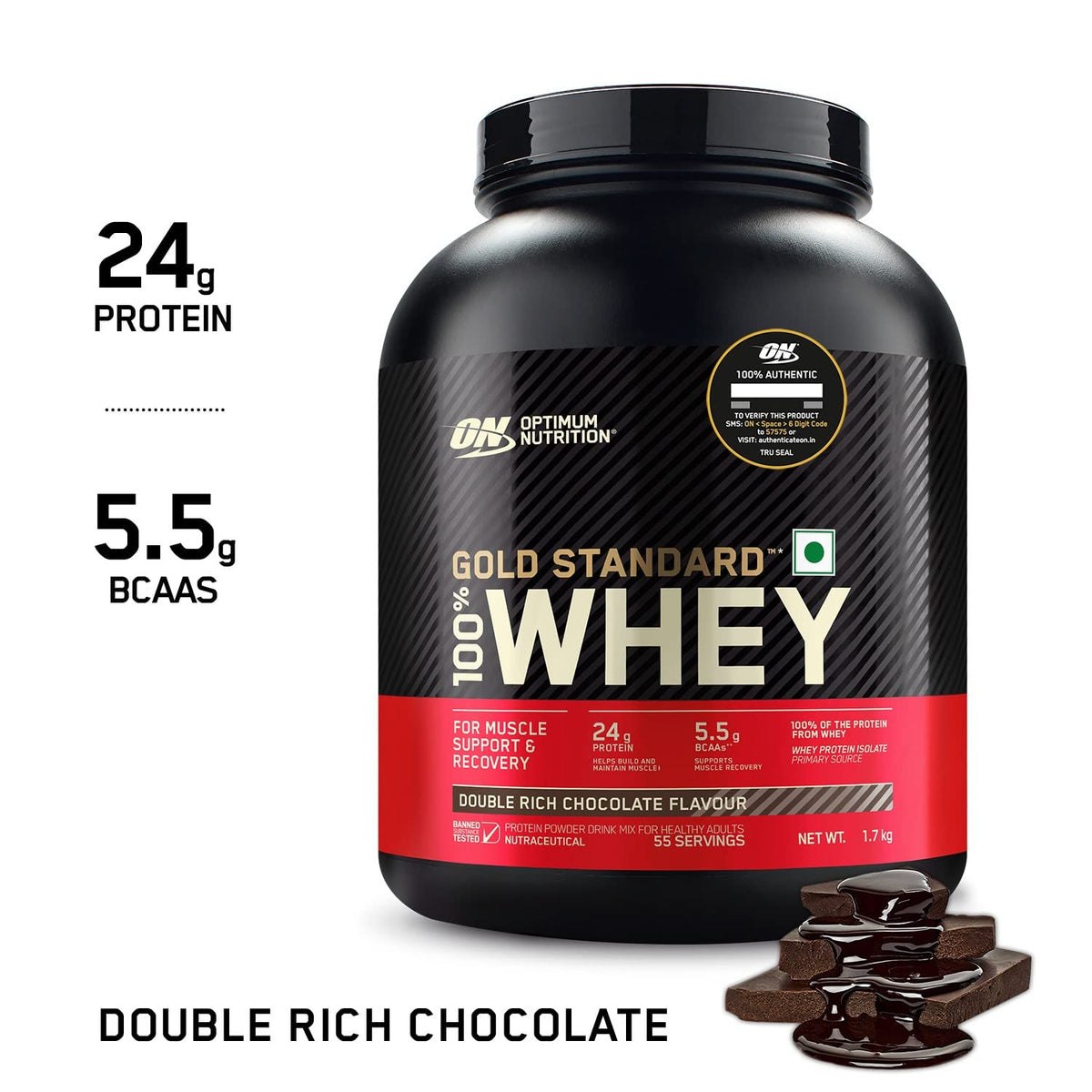 Gold Standard 100% Whey Protein Powder | Double Rich Chocolate | 1.7 kg