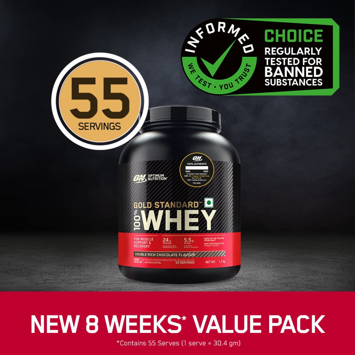 Gold Standard 100% Whey Protein Powder | Double Rich Chocolate | 1.7 kg