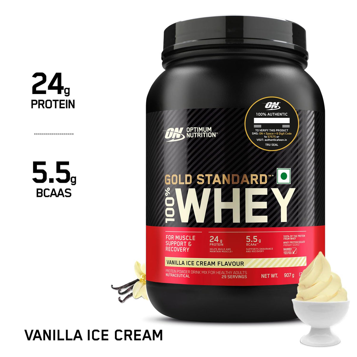 Gold Standard 100% Whey Protein Powder | Vanilla Ice Cream | 2 lbs