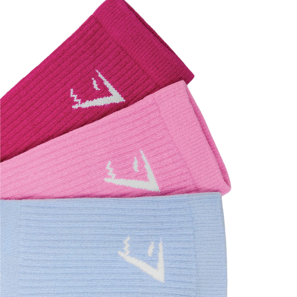 Gymshark Crew Socks 3pk - Chilled Blue/Focus Pink/Super-Set Pink