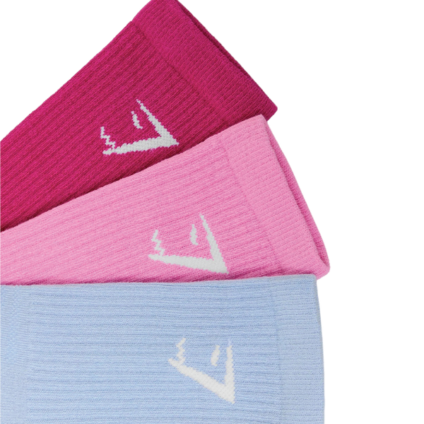 Gymshark Crew Socks 3pk - Chilled Blue/Focus Pink/Super-Set Pink