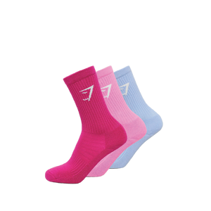 Gymshark Crew Socks 3pk - Chilled Blue/Focus Pink/Super-Set Pink