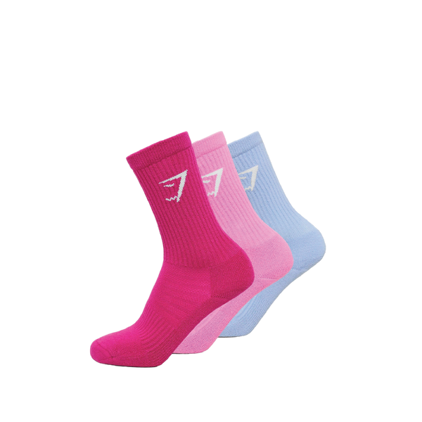 Gymshark Crew Socks 3pk - Chilled Blue/Focus Pink/Super-Set Pink