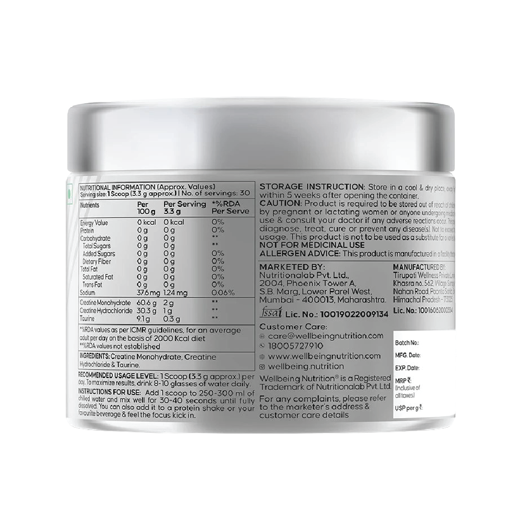 Creatine Monohydrate + HCL | 100g | 300mg Taurine | Unflavoured