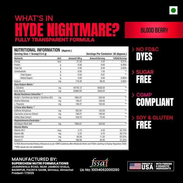 Prosupps Hyde Nightmare Pre Workout | Extreme Energy & Intense Focus Formula