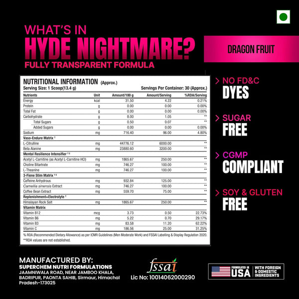 Prosupps Hyde Nightmare Pre Workout | Extreme Energy & Intense Focus Formula