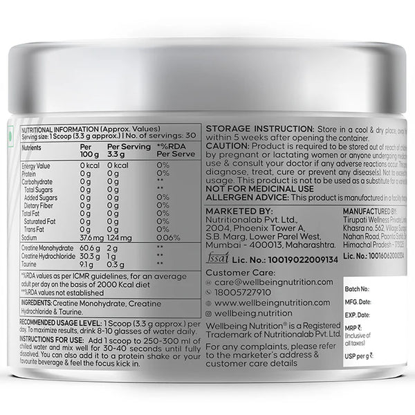 Creatine Monohydrate + HCL | 100g | 300mg Taurine | Unflavoured