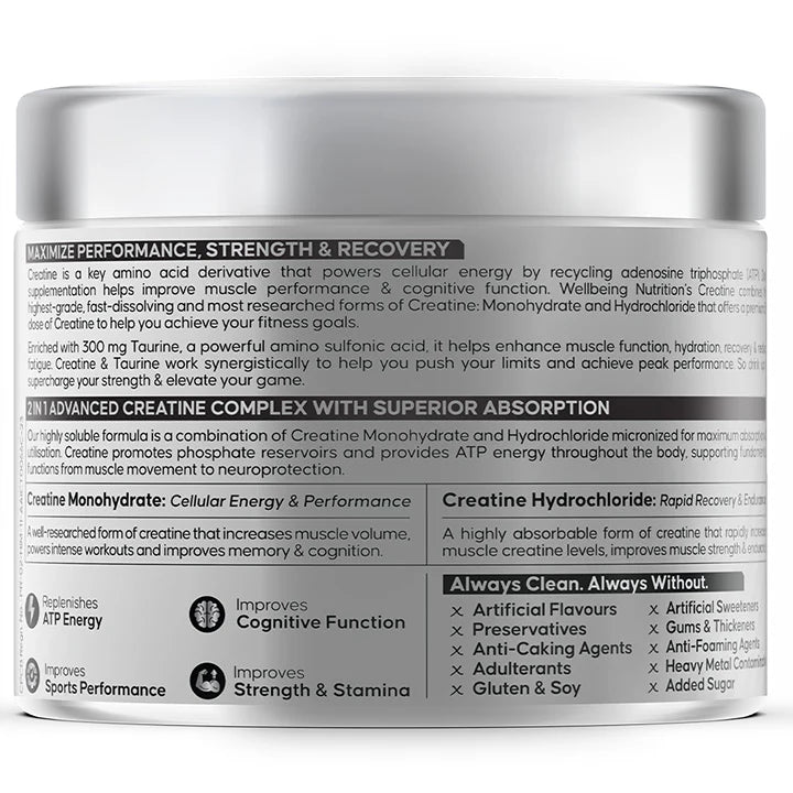 Creatine Monohydrate + HCL | 100g | 300mg Taurine | Unflavoured
