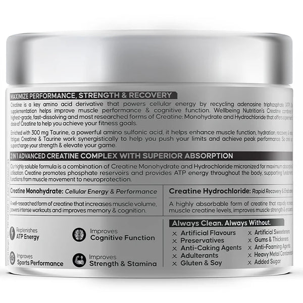 Creatine Monohydrate + HCL | 100g | 300mg Taurine | Unflavoured
