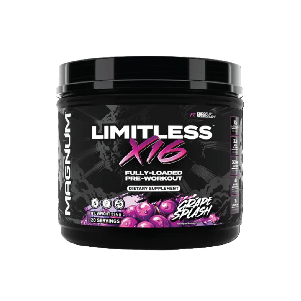 Magnum Limitless X16 Pre-Workout Powder, Grape Splash, 40 Servings