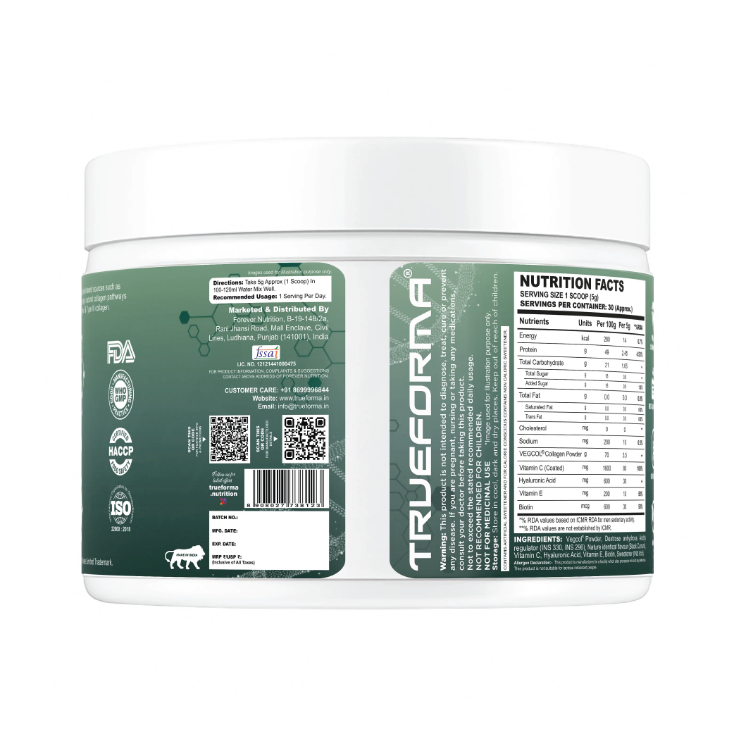 Trueforma® Veg Collagen with Type I & Type III With Vitamin C & Hyaluronic Acid | 30 Servings