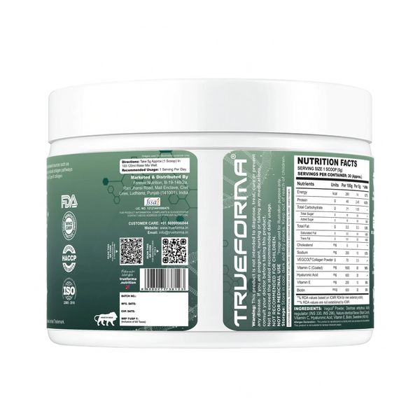 Trueforma® Veg Collagen with Type I & Type III With Vitamin C & Hyaluronic Acid | 30 Servings