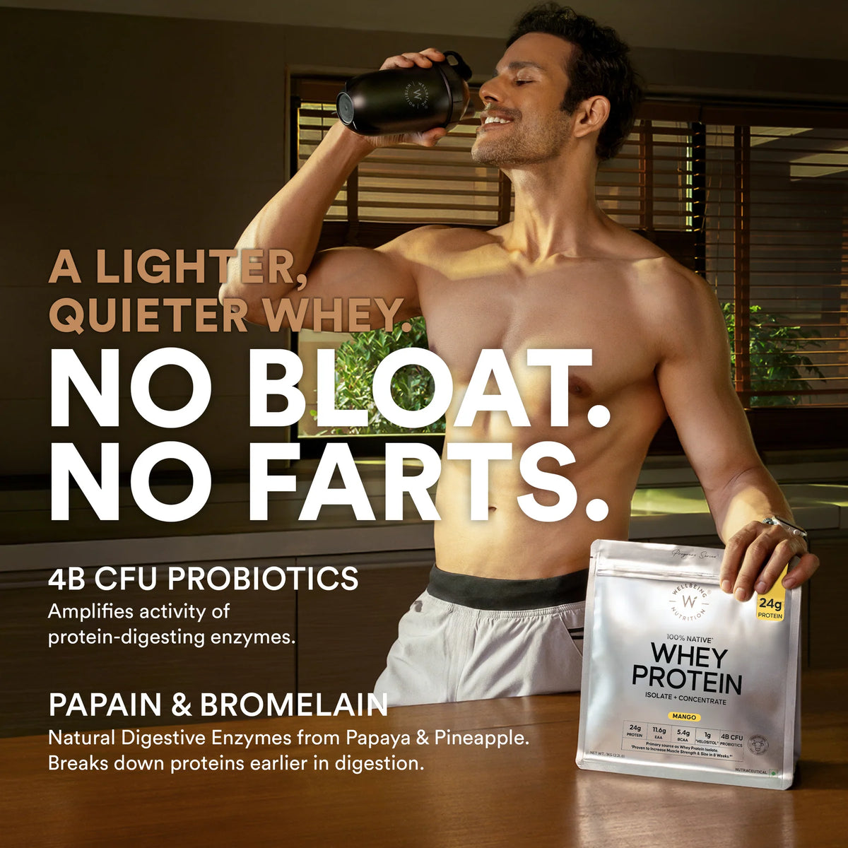 Whey Protein Isolate + Concentrate 24g | 1kg | 4B CFU Probiotics | Mango Flavoured