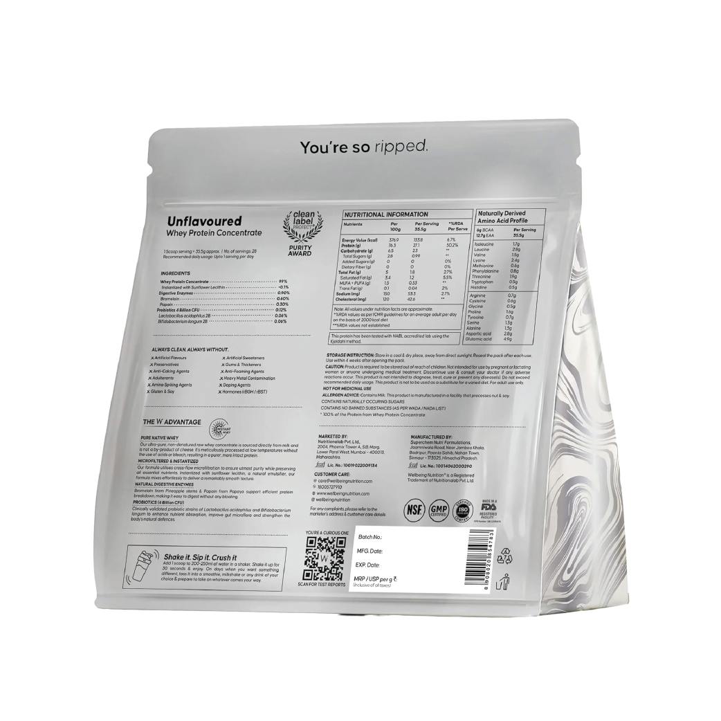 Whey Protein Concentrate 27g | 1kg | 4B CFU Probiotics | Unflavoured