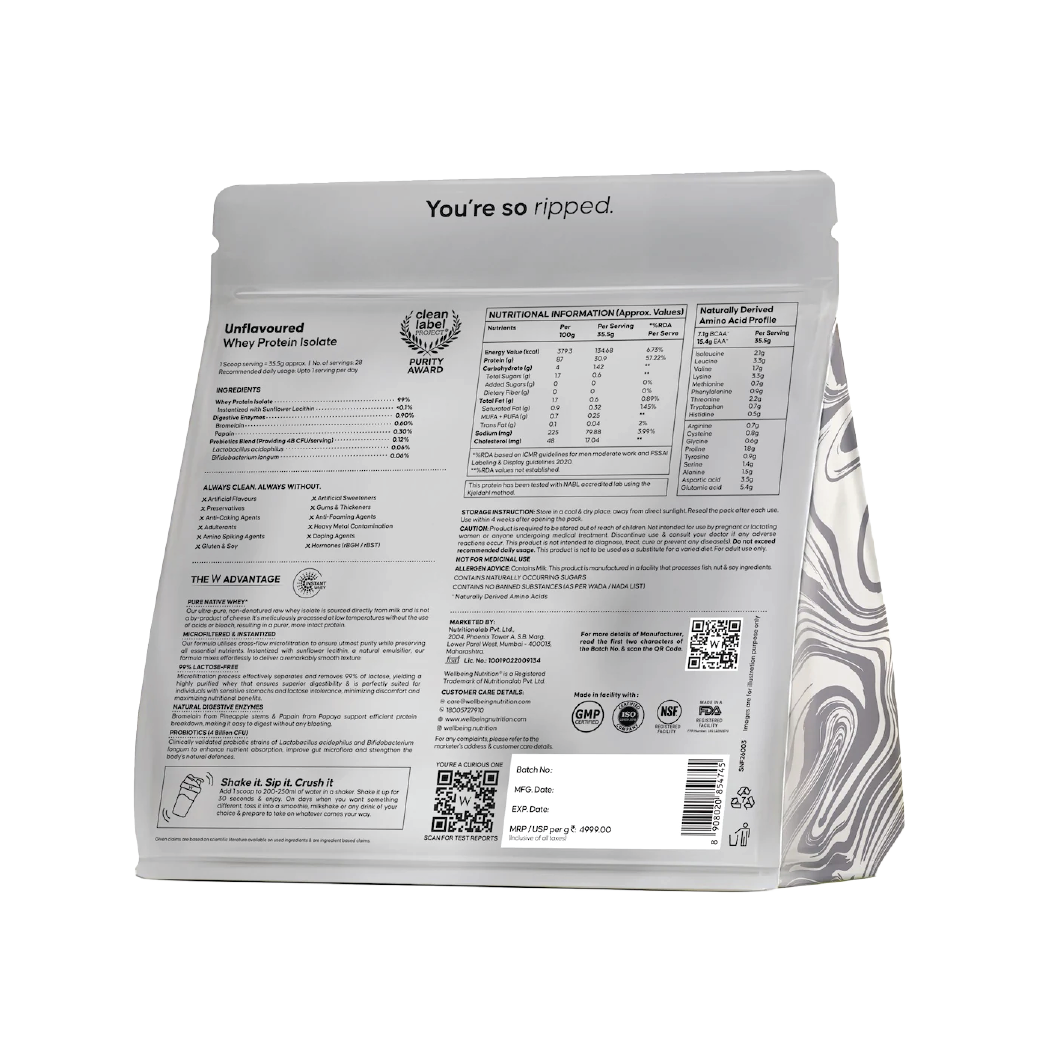 Whey Protein Isolate 31g | 1kg | 4B CFU Probiotics | Unflavoured